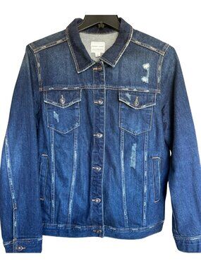 Melrose and Market Distressed Denim Trucker Jacket Men's L Unisex Oversized